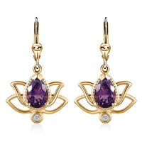 Moroccan Amethyst and Moissanite Lever Back Lotus Earrings in Vermeil Yellow Gold Over Sterling Silver 2.50 ctw