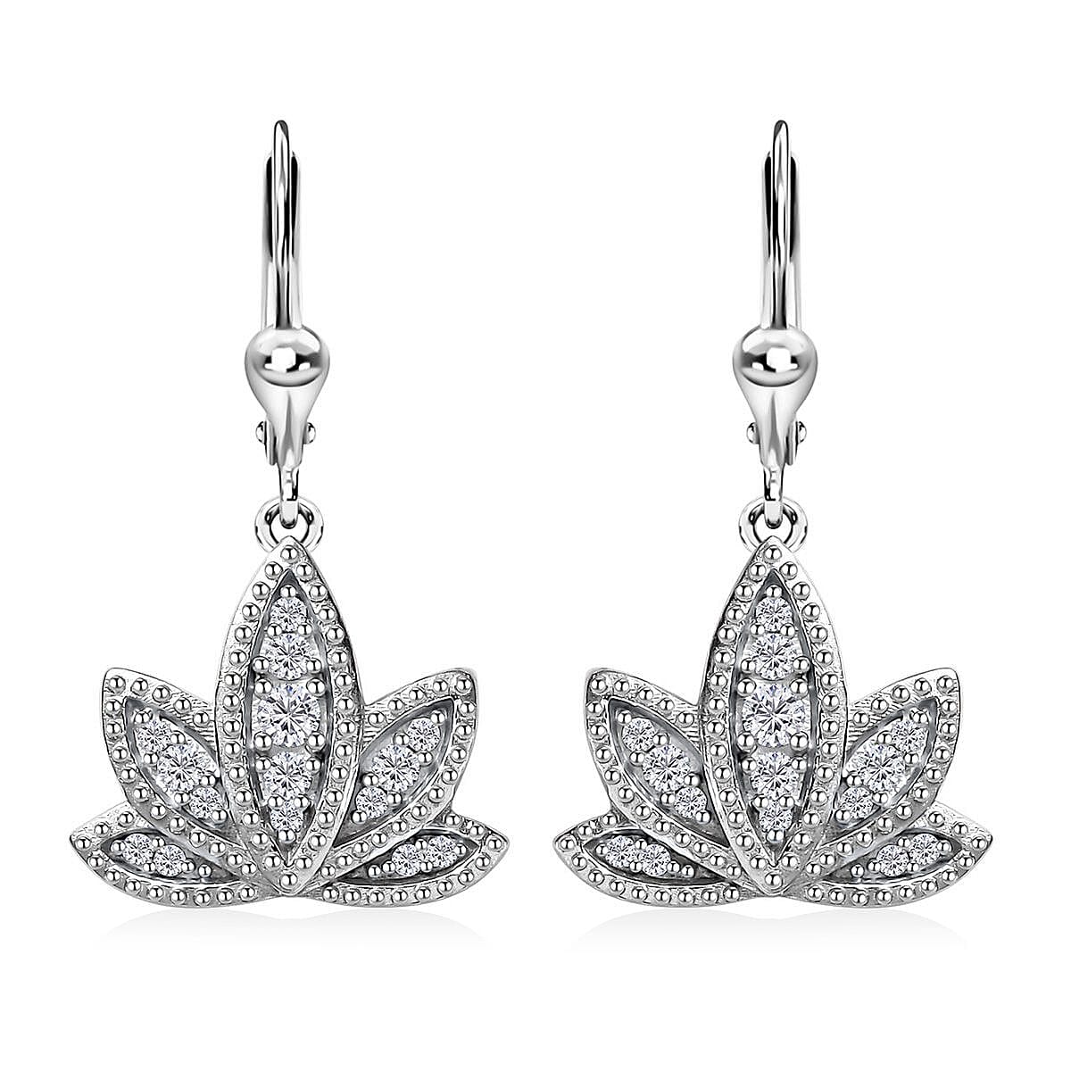 Moissanite Lever Back Earrings in Platinum Over Sterling Silver 0.40 ctw
