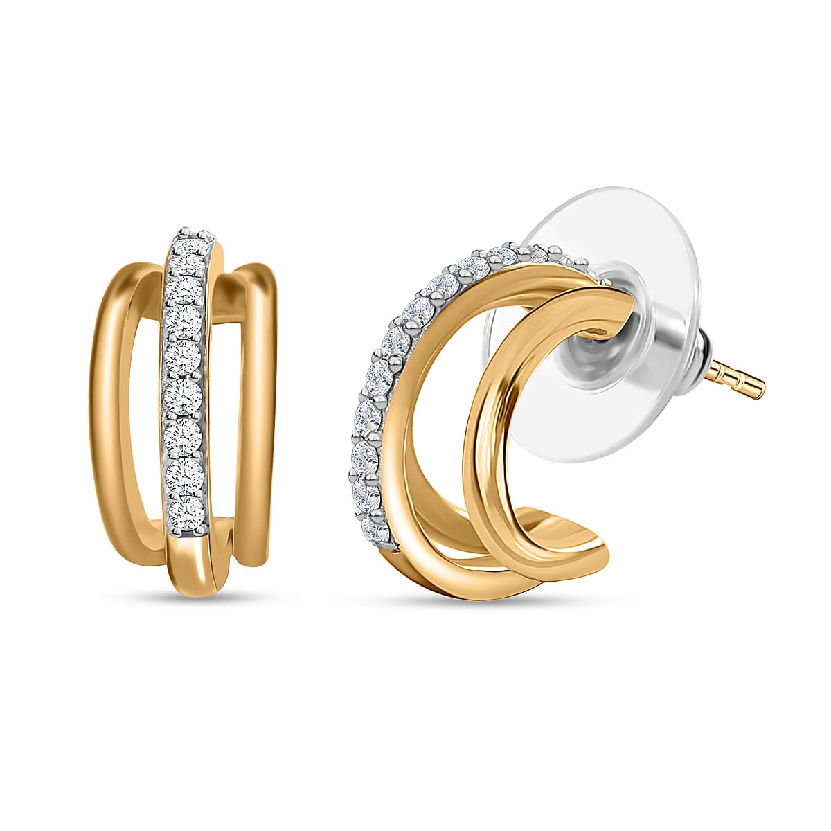 Moissanite Solitaire Multi Row Earrings in Vermeil YG and Platinum Over Sterling Silver 0.50 ctw