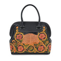 Grand Pelle Black with Multi Color Hand Engraving Flower Pattern Genuine Leather Crossbody Bag (11"x9.8"x5.9") with Handle Drop - Sticky add to cart bar