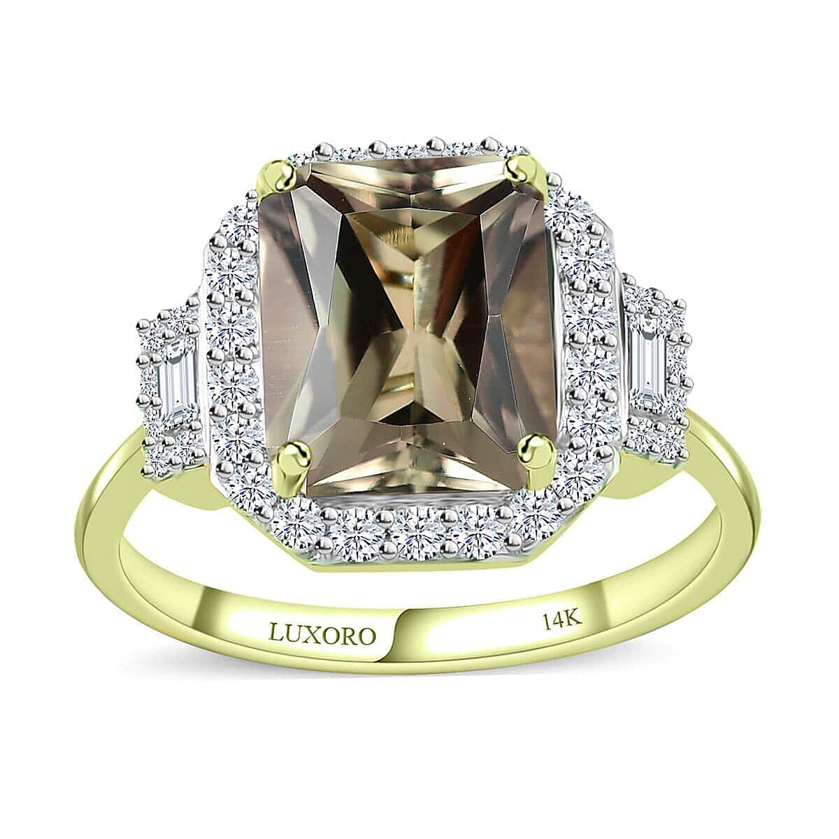 Luxoro 14K Green Gold Radiant Cut AAA Turkizite and G-H I2 Diamond Ring (Size 7.0) 4.25 ctw