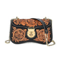 Grand Pelle Black with Solid Color Hand Engraving Flower Pattern Genuine Leather Crossbody Bag (9"x5.1"x2.75") with Shoulder Strap - Sticky add to cart bar