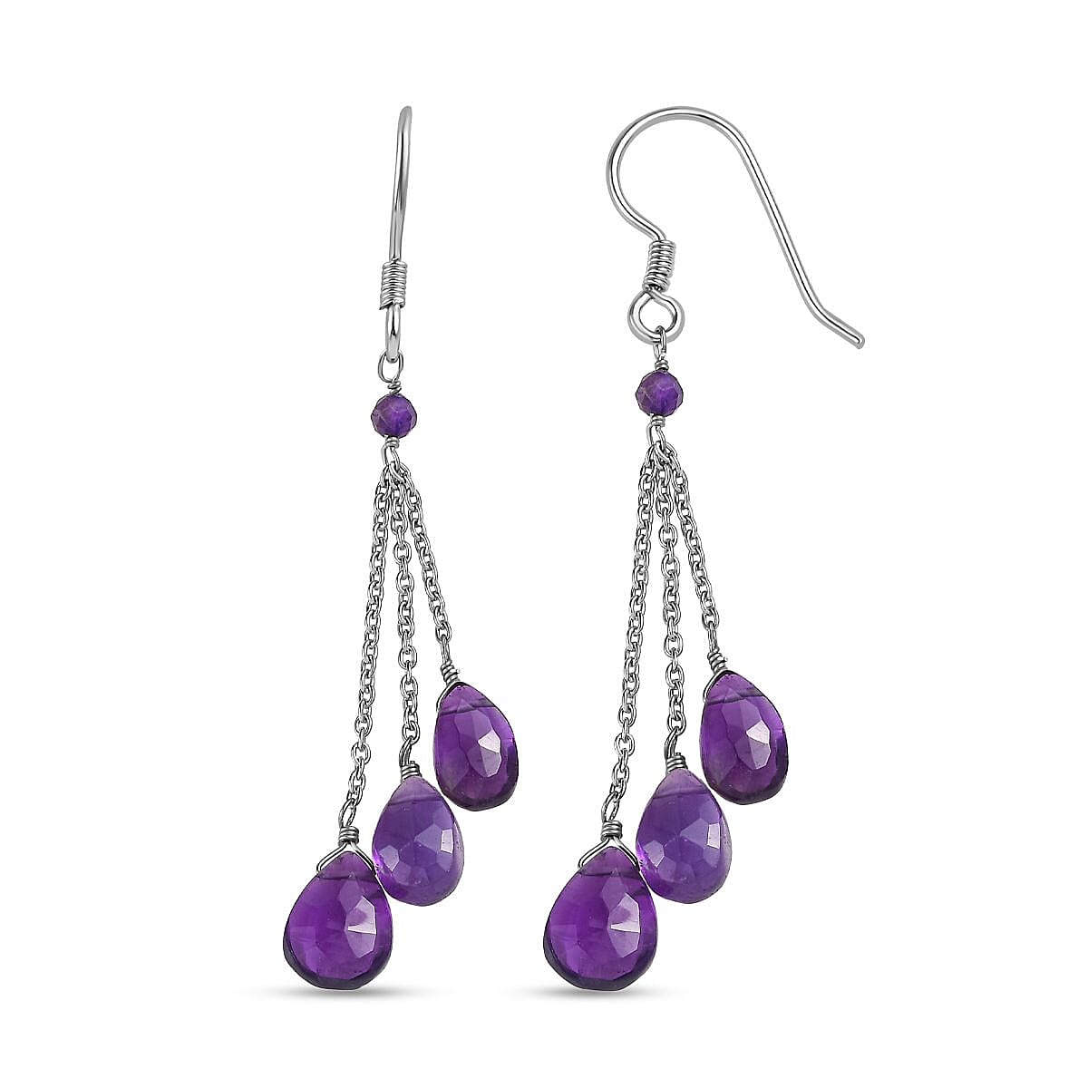 African Amethyst Drop Earrings in Rhodium Over Sterling Silver 15.20 ctw