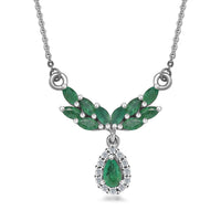 Kagem Zambian Emerald and White Zircon Drop Necklace 18-20 Inches in Platinum Over Sterling Silver 1.10 ctw
