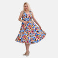 Tamsy Blue Art Pattern Midi Umbrella Dress - One Size Fits Most - Sticky add to cart bar