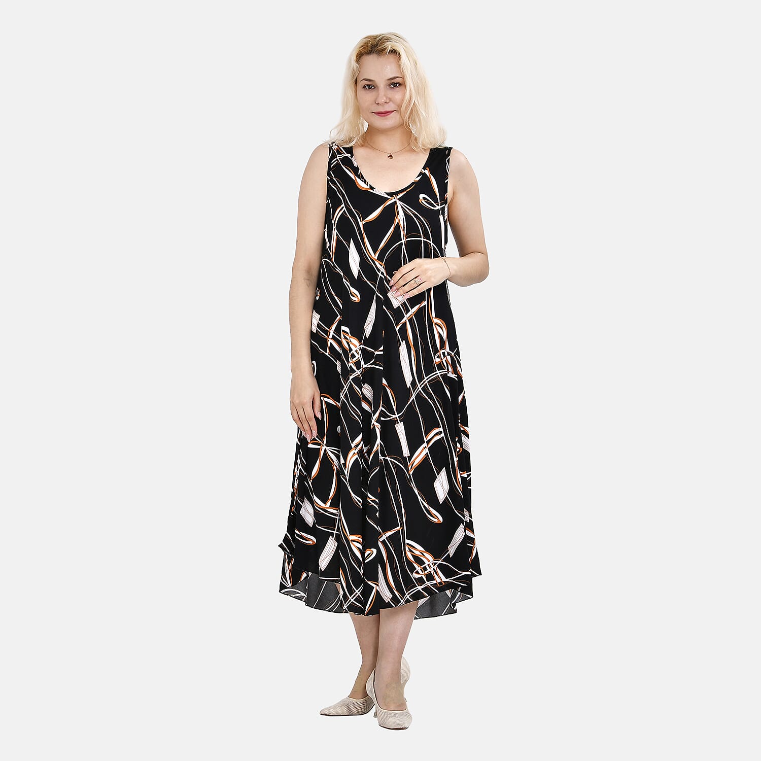 Tamsy Blue Art Pattern Midi Umbrella Dress - One Size Fits Most