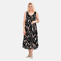 Tamsy Blue Art Pattern Midi Umbrella Dress - One Size Fits Most