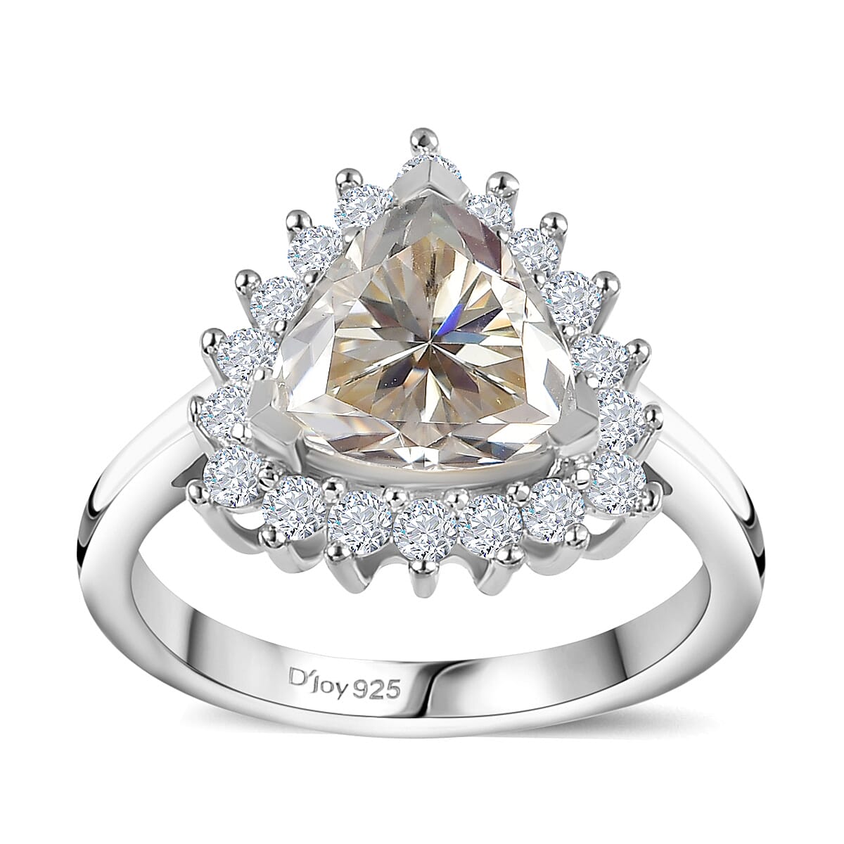 Moissanite (Trl 8mm) Halo Ring in Platinum Over Sterling Silver (Size 10.0) 2.25 ctw