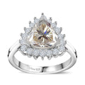 Moissanite (Trl 8mm) Halo Ring in Platinum Over Sterling Silver (Size 10.0) 2.25 ctw - Sticky add to cart bar