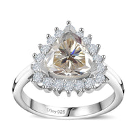 Moissanite (Trl 8mm) Halo Ring in Platinum Over Sterling Silver (Size 10.0) 2.25 ctw