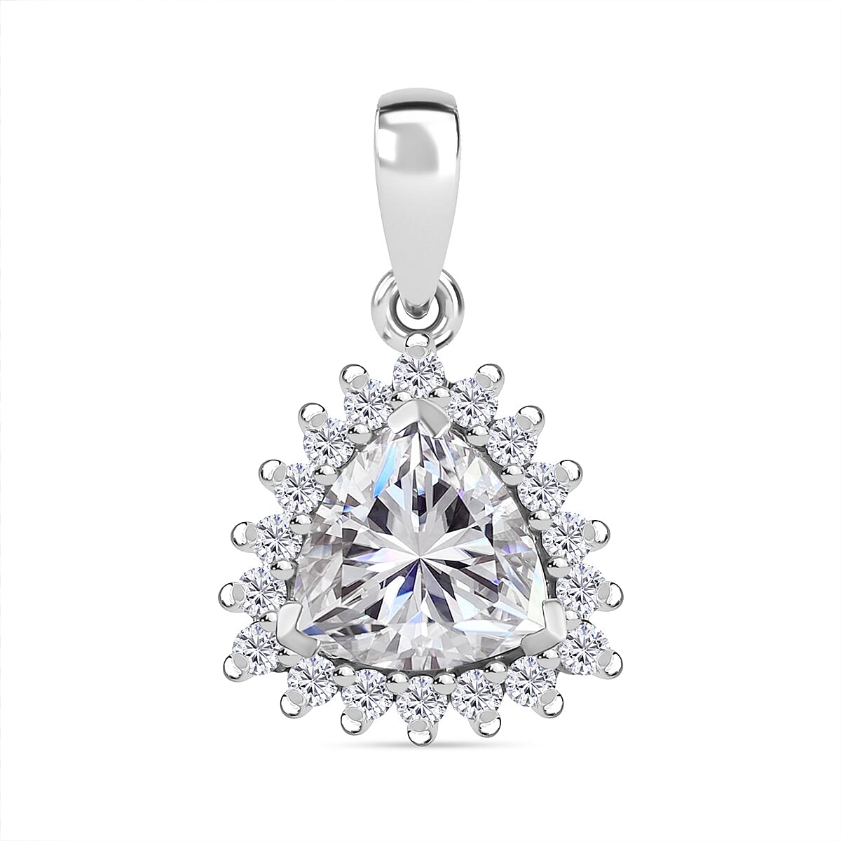 Moissanite (Trl 8mm) Halo Pendant in Platinum Over Sterling Silver 2.25 ctw