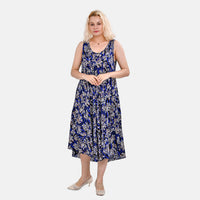 Tamsy Blue Art Pattern Midi Umbrella Dress - One Size Fits Most