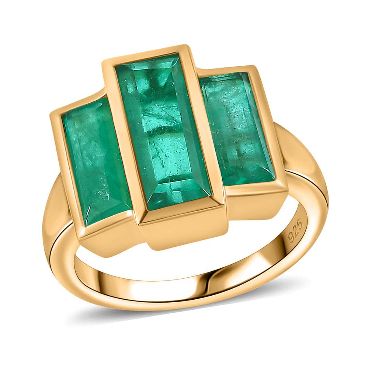 Emeraldine Quartz (Triplet) 5.50 ctw Ring in Vermeil Yellow Gold Over Sterling Silver (Size 10.0)
