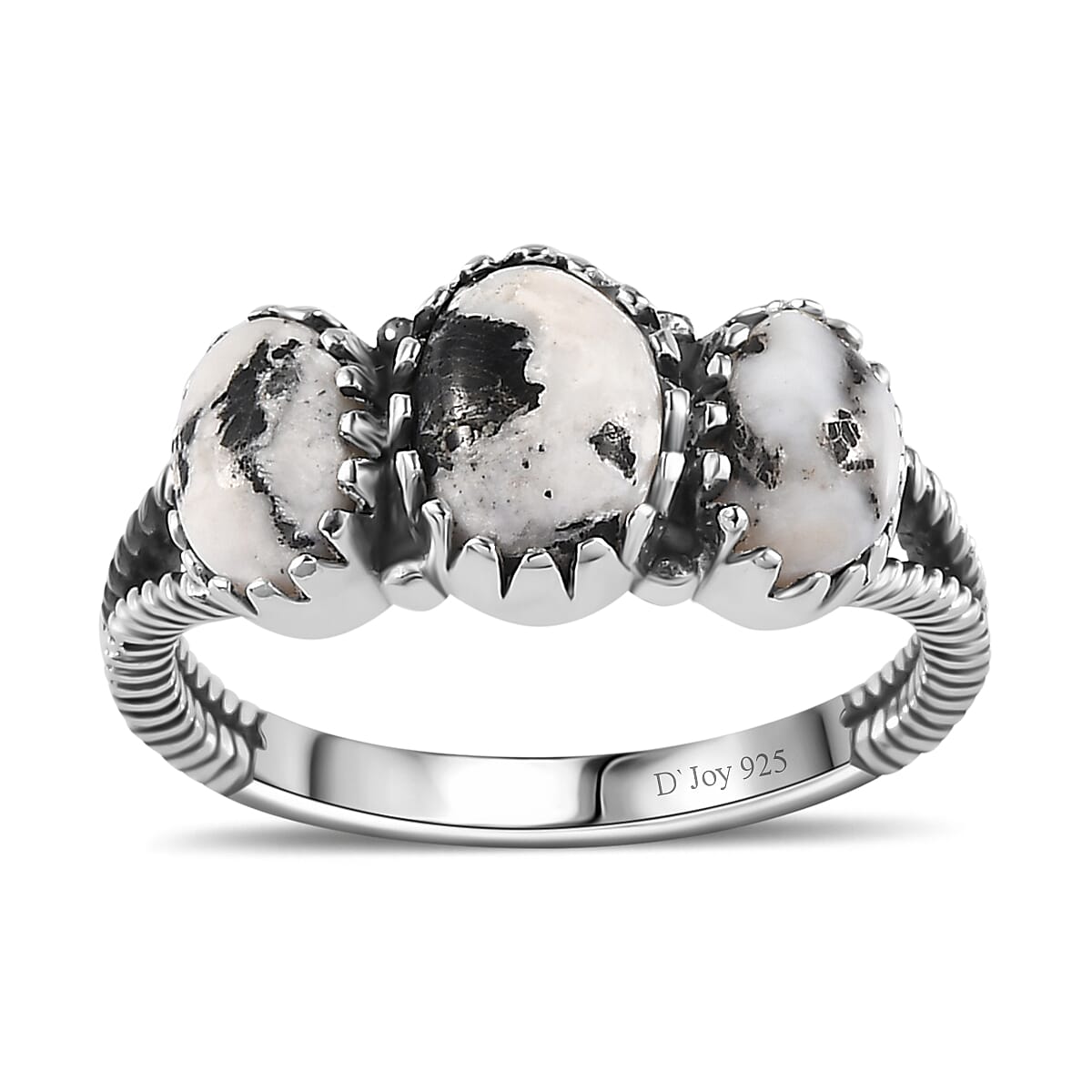 Artisan Crafted White Buffalo 3 Stone Ring in Sterling Silver (Size 10.0) 1.90 ctw