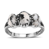 Artisan Crafted White Buffalo 3 Stone Ring in Sterling Silver (Size 10.0) 1.90 ctw