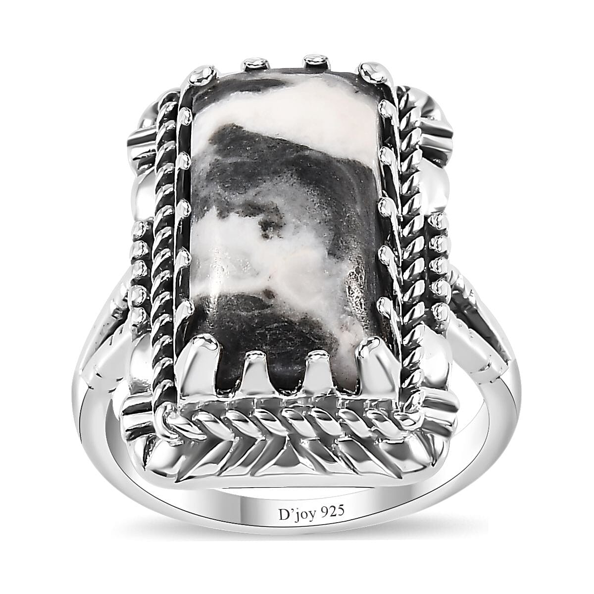Artisan Crafted White Buffalo Solitaire Ring in Black Oxidized Sterling Silver (Size 10.0) 7.00 ctw