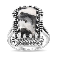 Artisan Crafted White Buffalo Solitaire Ring in Black Oxidized Sterling Silver (Size 10.0) 7.00 ctw