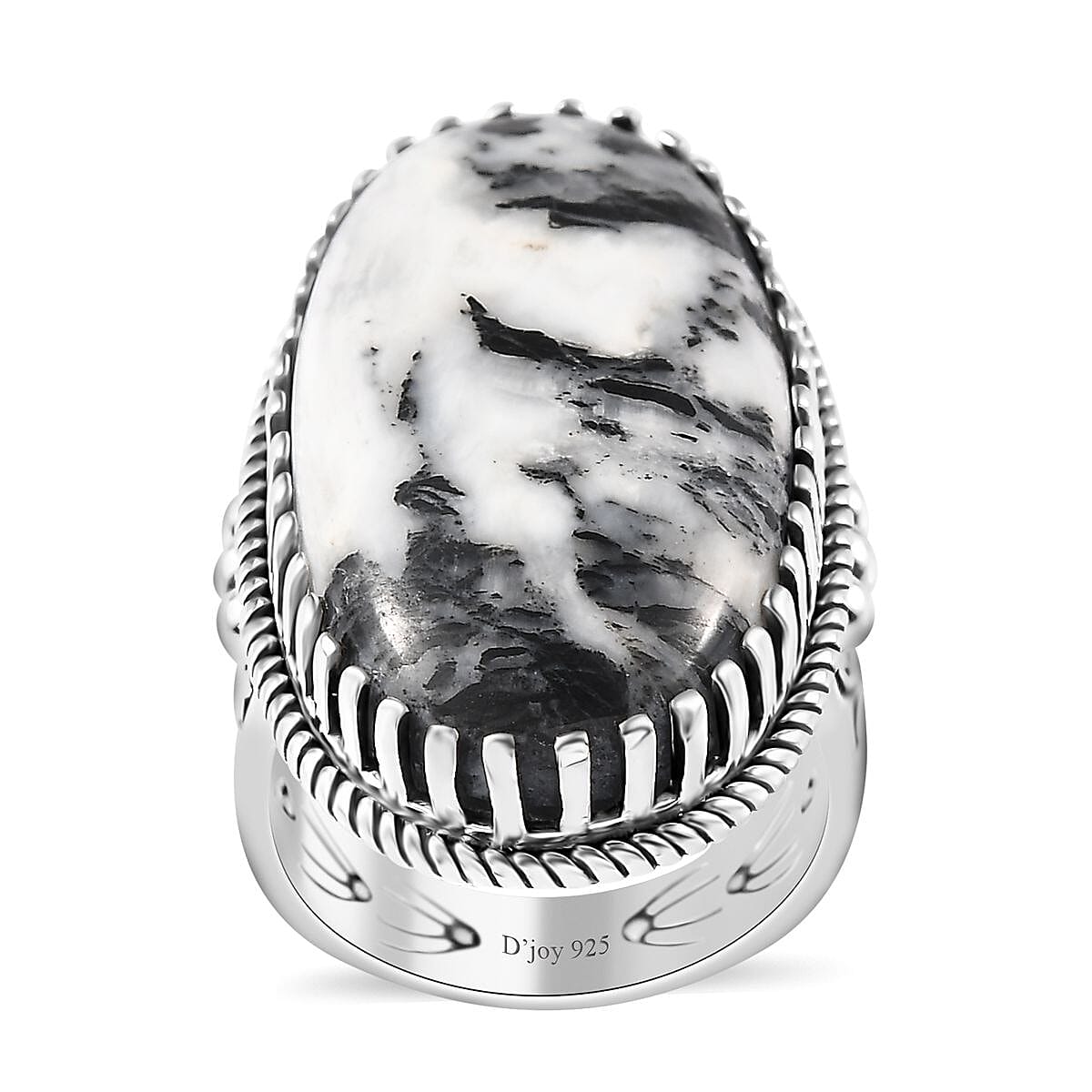 Artisan Crafted White Buffalo Solitaire Ring in Sterling Silver (Size 10.0) 25.25 ctw