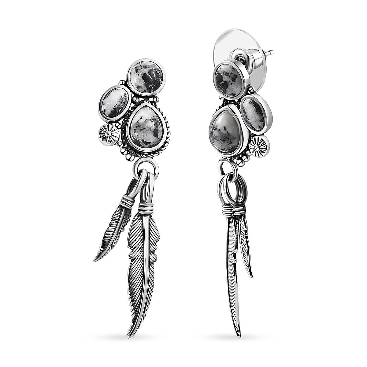 Artisan Crafted White Buffalo Feather Earrings in Sterling Silver 5.50 ctw