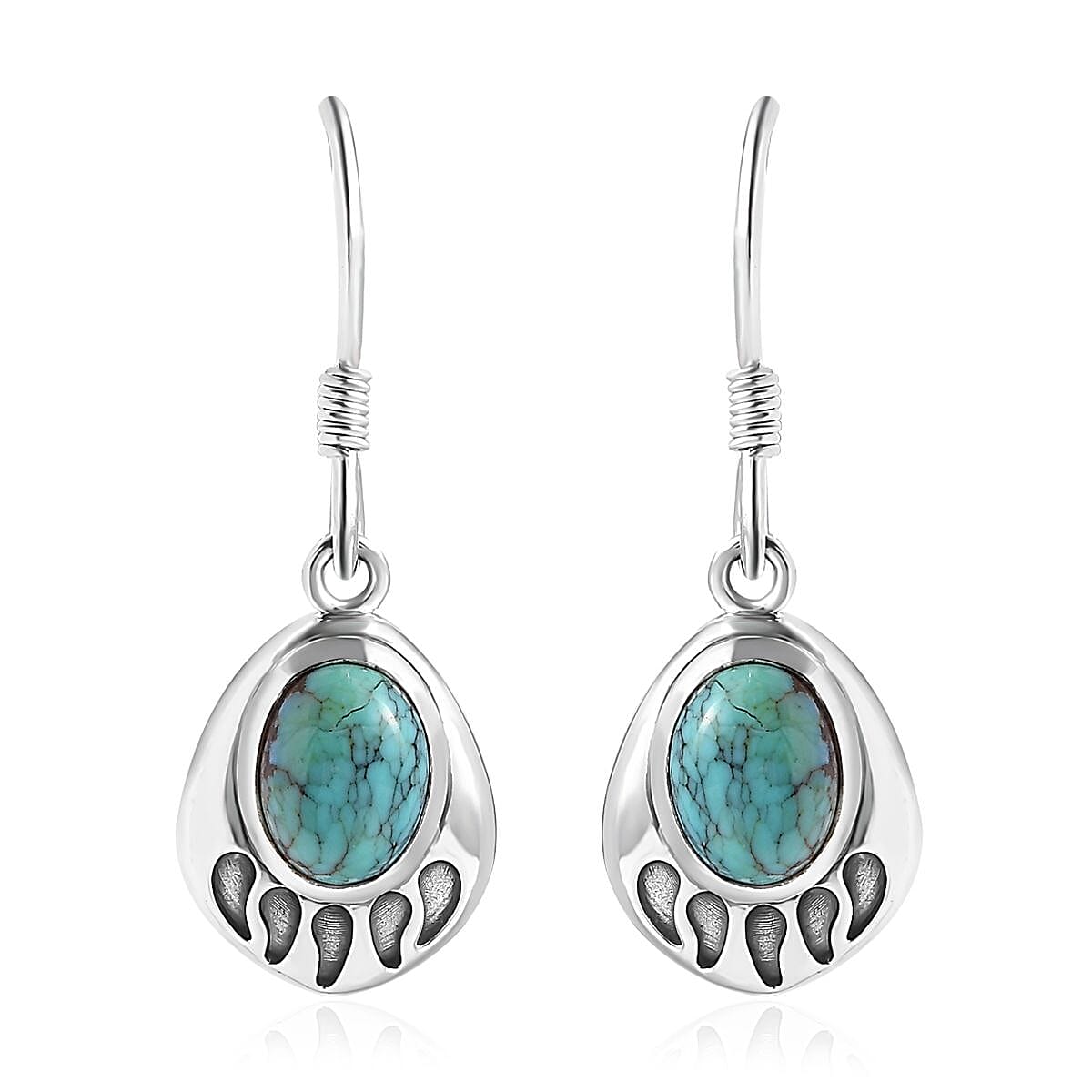 Artisan Crafted Blue Moon Turquoise Bear Paw Earrings in Sterling Silver 2.50 ctw