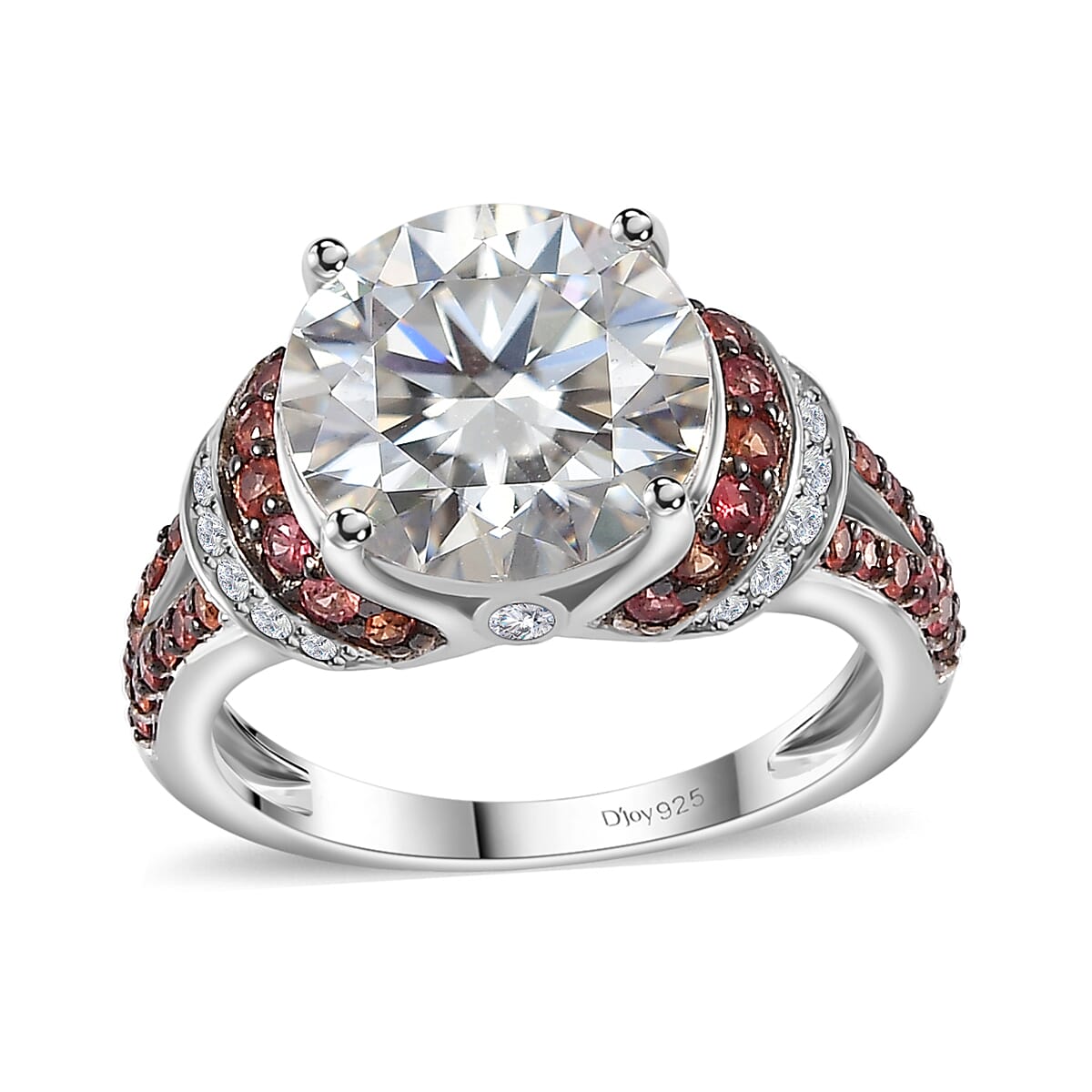 TLV Moissanite (Rnd 10 mm), Red Sapphire Ring in Platinum Over Sterling Silver (Size 10.0) 4.30 ctw