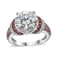 TLV Moissanite (Rnd 10 mm), Red Sapphire Ring in Platinum Over Sterling Silver (Size 10.0) 4.30 ctw - Sticky add to cart bar