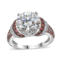 TLV Moissanite (Rnd 10 mm), Red Sapphire Ring in Platinum Over Sterling Silver (Size 10.0) 4.30 ctw