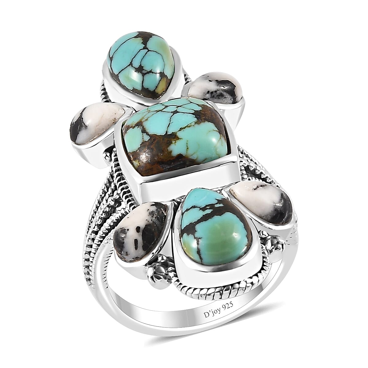 Artisan Crafted Premium Blue Moon Turquoise and White Buffalo Ring in Black Oxidized Sterling Silver (Size 10.0) 7.90 ctw