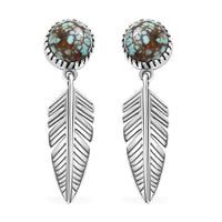 D'Joy Artisan Crafted Blue Moon Turquoise Feather Earrings in Sterling Silver 4.00 ctw