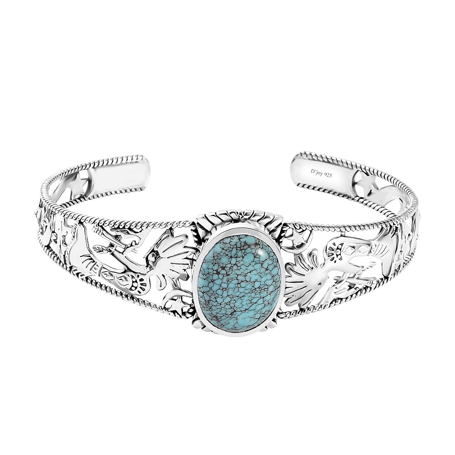 D'Joy Artisan Crafted Blue Moon Turquoise Kokopelli and Shooting Star Cuff Bracelet in Sterling Silver (7.25 In) 12.90 ctw