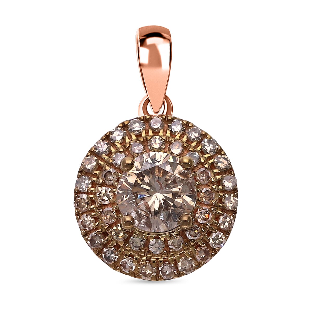 Luxoro 10K Rose Gold Natural Champagne Diamond Double Halo Pendant without Chain 1.00 ctw