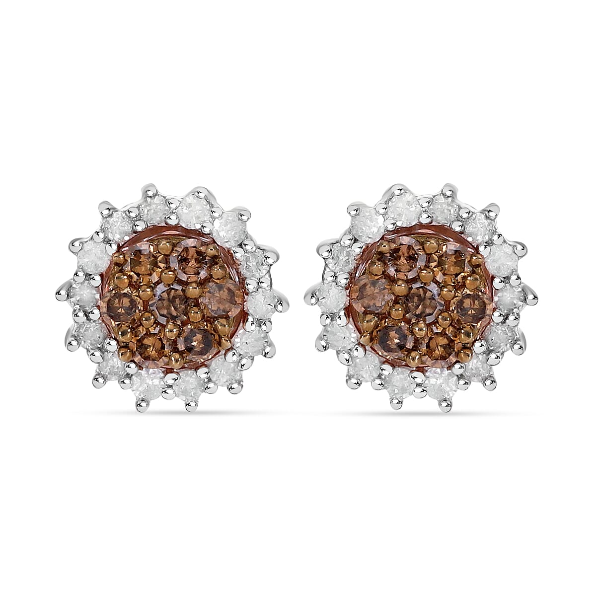 Natural Champagne and White Diamond Jacket Earrings in Vermeil RG and Platinum Over Sterling Silver 0.25 ctw
