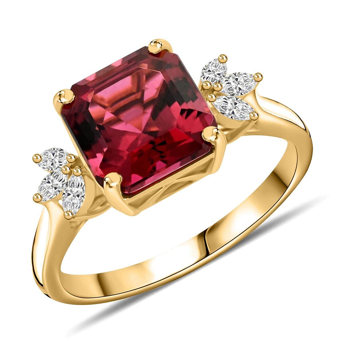 Certified & Appraised Iliana 18K Yellow Gold AAA Asscher Cut Ouro Fino Rubellite and G-H SI Diamond Ring (Size 10.0) 2.90 ctw