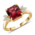 Certified & Appraised Iliana 18K Yellow Gold AAA Asscher Cut Ouro Fino Rubellite and G-H SI Diamond Ring (Size 10.0) 2.90 ctw - Sticky add to cart bar