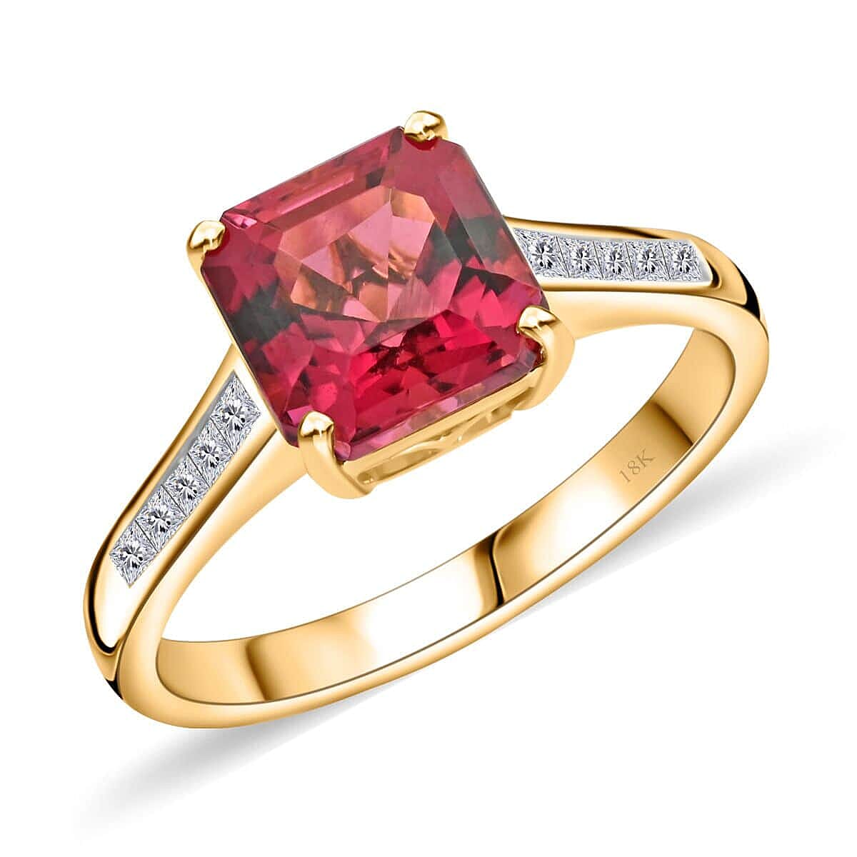 Certified & Appraised Iliana 18K Yellow Gold AAA Ouro Fino Rubellite and G-H SI Diamond Ring (Size 10.0) 1.50 ctw