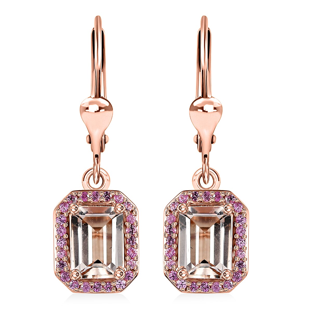 TLV Premium Marropino Morganite, Madagascar Pink Sapphire Lever Back Earrings in Vermeil RG Over Sterling Silver 2.00 ctw