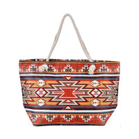 Brown Santa Fe Printed Tote Bag (16"x7.9"x15") with Handle Drop (11.8")