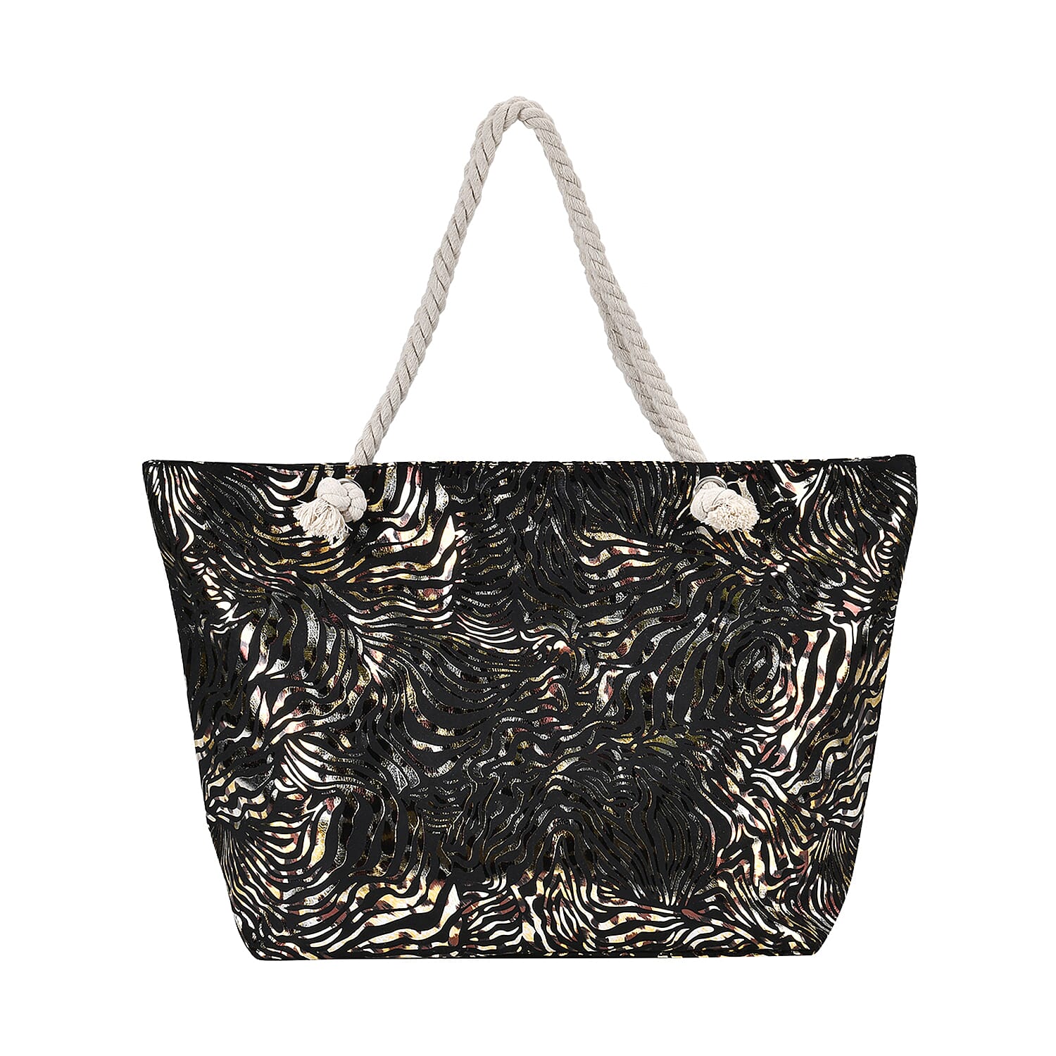 Black Zebra Printed Polyester and Cotton Large Tote Bag (15"x7.9"x15") with handle Drop