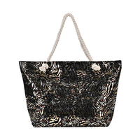 Black Zebra Printed Polyester and Cotton Large Tote Bag (15"x7.9"x15") with handle Drop