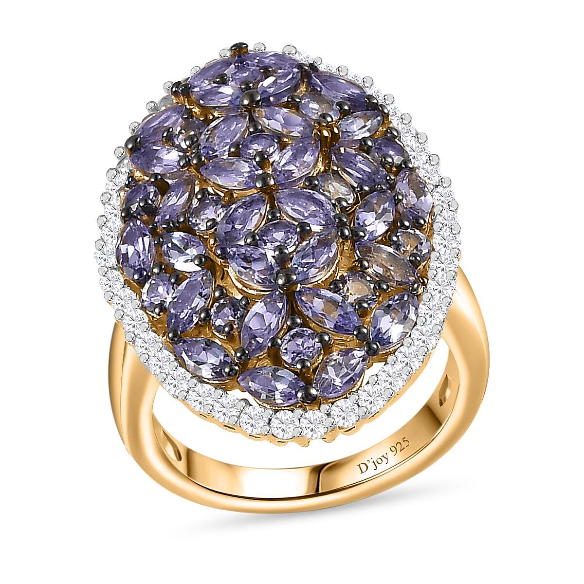 Tanzanite, White Zircon Cluster Ring in Vermeil YG Over Sterling Silver (Size 6.0) 4.00 ctw