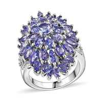 Tanzanite, White Zircon Floral Spray Ring in Platinum Over Sterling Silver (Size 10.0) 5.10 ctw