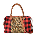TLV Red Checked with Lepord Print Travel Bag (19.7"x6.3"x13.4") with Faux Leather Strap 47" - Sticky add to cart bar