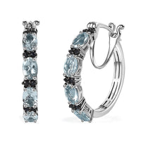 Premium Mangoro Aquamarine and Kanchanaburi Blue Sapphire Hoop Earrings in Platinum Over Sterling Silver 3.50 ctw