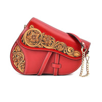 Grand Pelle Hand Engraving Flower Genuine Leather Crossbody Bag