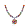 TLV Orissa Rhodolite Garnet, Multi Gemstone Floral Spray Necklace (18 Inches) in Platinum Over Sterling Silver 17.40 ctw - Sticky add to cart bar