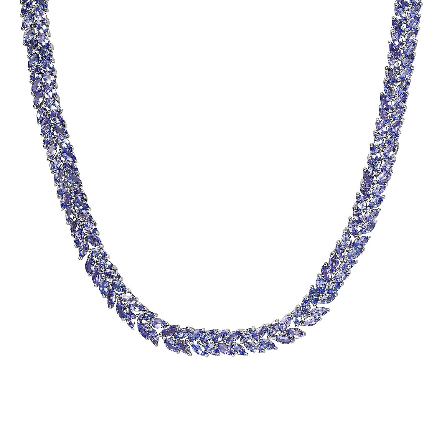 Tanzanite 2 Row Necklace 18 Inches in Platinum Over Sterling Silver 37.10 ctw