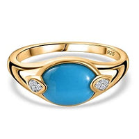 Sleeping Beauty Turquoise and White Zircon 1.66 ctw Ring in Vermeil Yellow Gold Over Sterling Silver (Size 11.5)