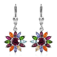 TLV Orissa Rhodolite Garnet, Multi Gemstone Floral Lever Back Earrings in Platinum Over Sterling Silver 6.00 ctw