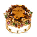 Flower Cut Brazilian Citrine and Multi Gemstone Ring in Vermeil Yellow Gold Over Sterling Silver (Size 10.0) 20.75 ctw - Sticky add to cart bar