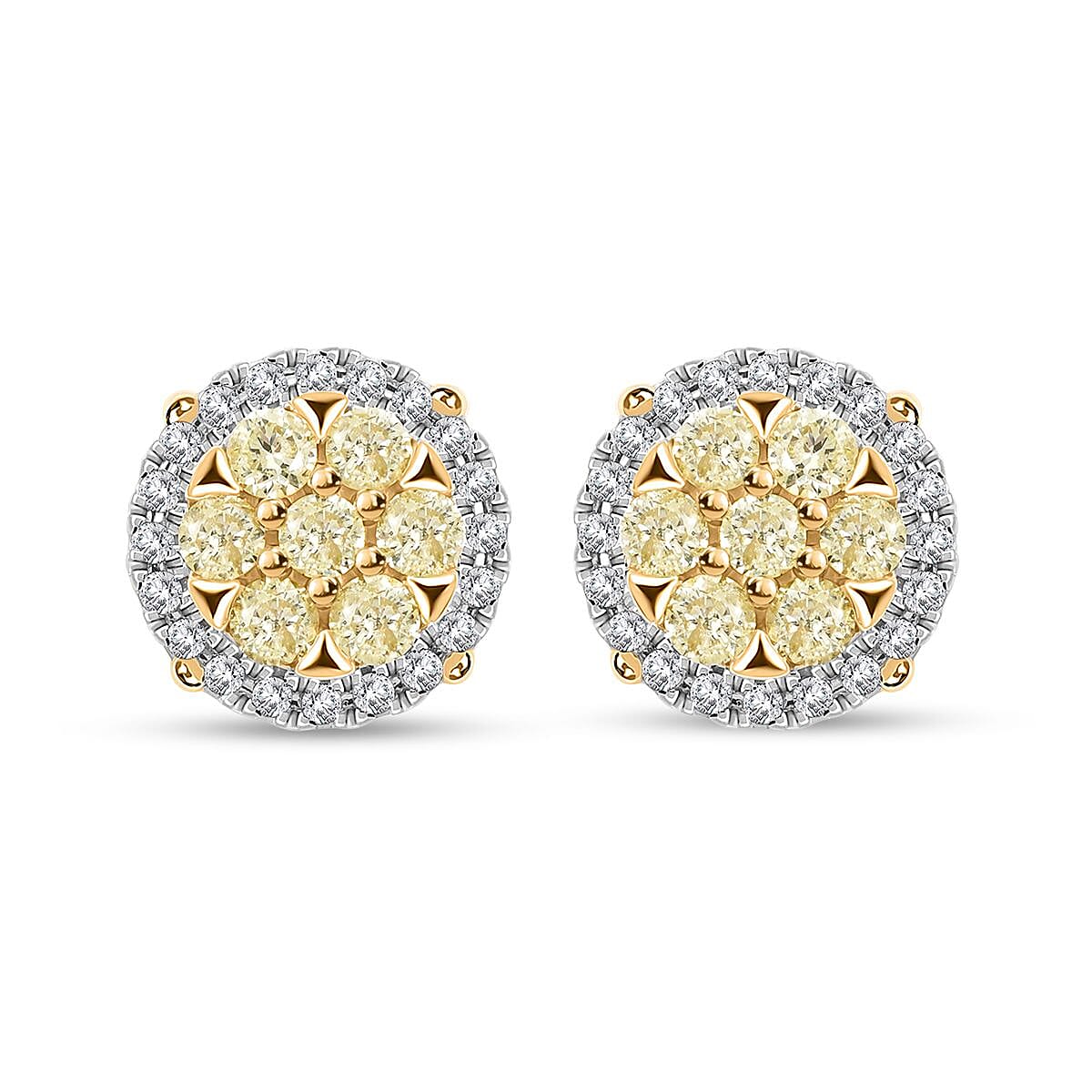 14K Yellow Gold Natural Yellow and White Diamond Earrings 0.75 ctw